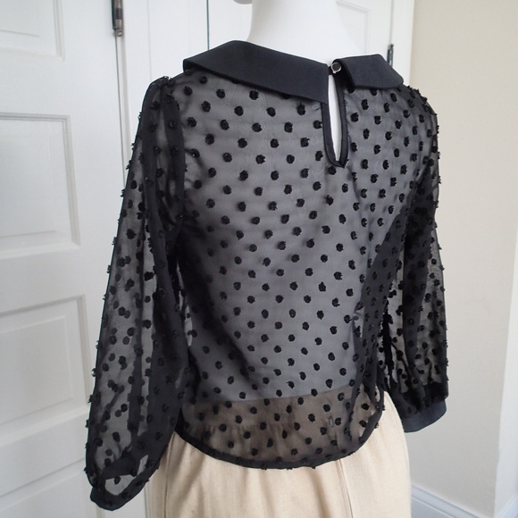 🔴3/$23!🔴Monteau sheer blouse flocked peterpan - Picture 6 of 8